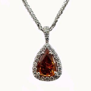 Fancy Brwn Color Pear Shape Dmnd on 14K WG Pendant